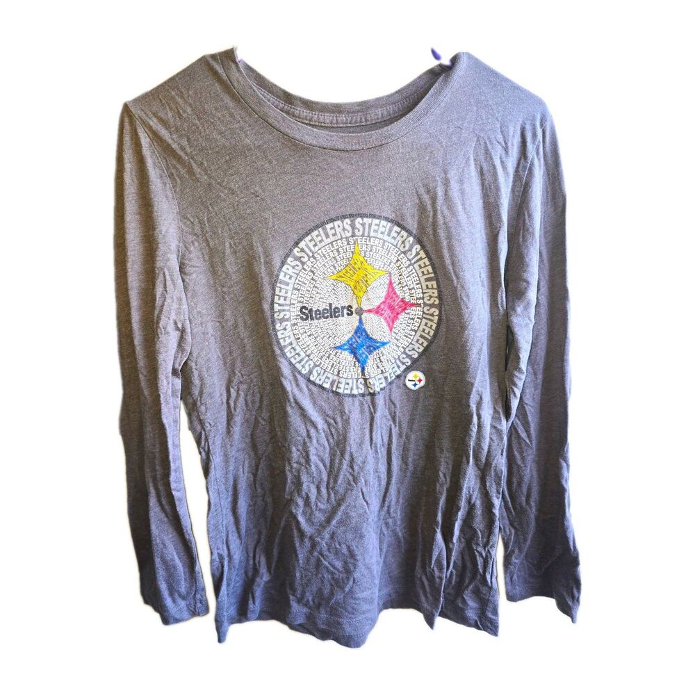 NFL Team Apparel Pittsburgh Steelers Womens Gray Long Sleeve Shirt Size L